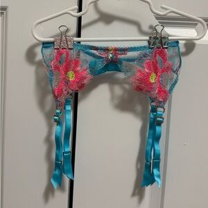 Honey Birdette Christine turquoise garter belt